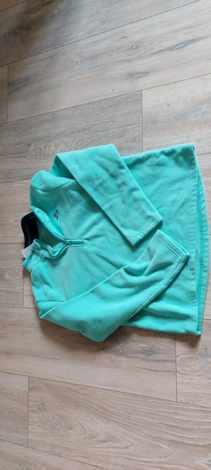 Pull tout doux turquoise à col montant Quechua, 10/11 ans, nickel