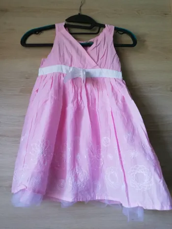 Robe sans manches, rose et blanc, fille