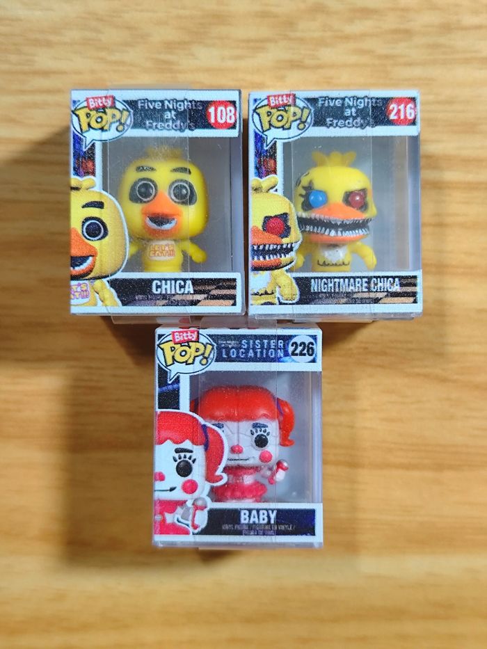 Lot De 3 Bitty Pop! FNAF - Chica 108 / Nightmare Chica 216 / Baby 226
