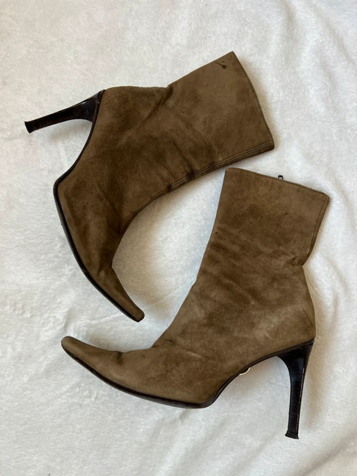 Bottines talons kaki cuir daim Forestcore y2k vintage made in Italy 🇮🇹 90s - Pointure 39 - photo numéro 3