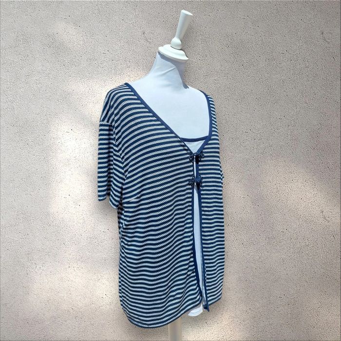 Blouse fluide manches courtes 2 en 1 marinière taille 46-48 - photo numéro 2