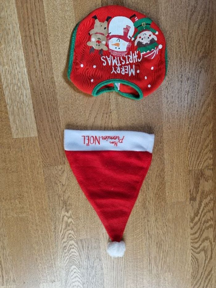Ensemble bonnet bavoir noel