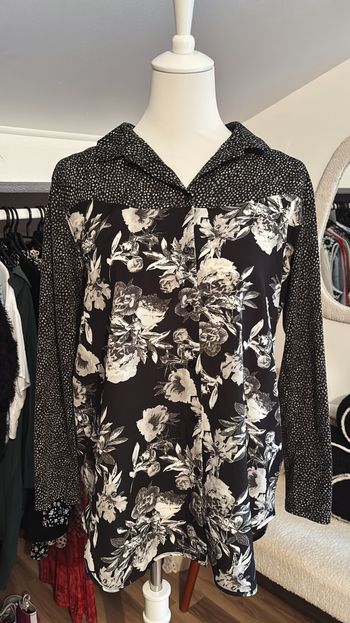 Chemise longue noire fleuries H&M T36