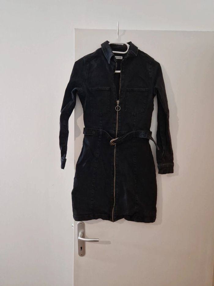 Robe chemise femme jean noir à zip cintrée Taille XS TBE cache cache