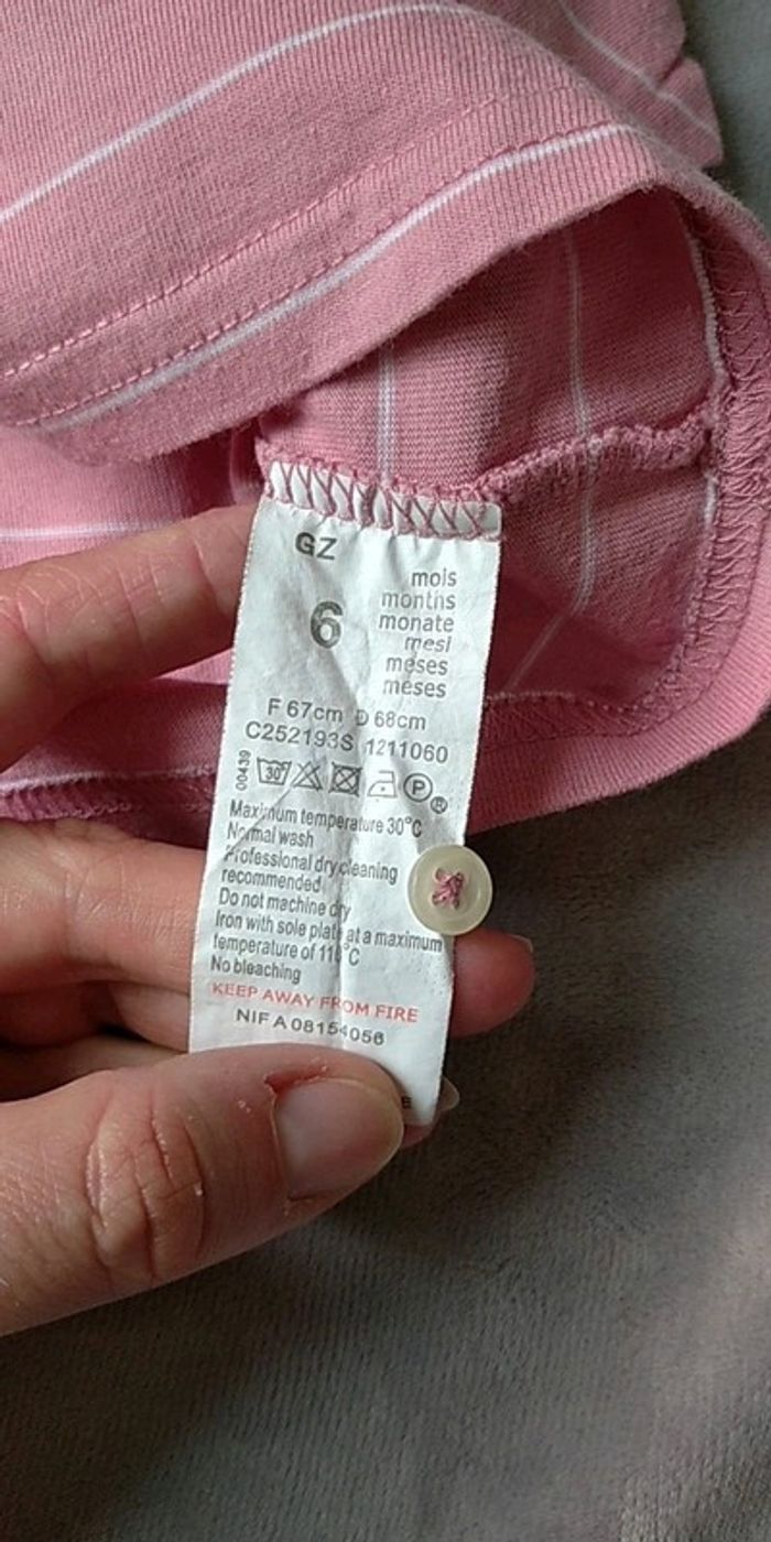 Chemise polo manches longues Garçon 6 mois rose rayé blanc 100% coton Alston 214 Grain de blé - photo numéro 9