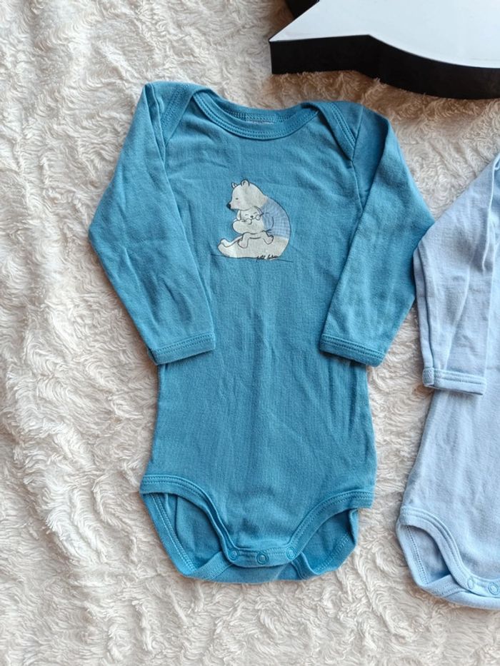 Lot de 2 bodies manches longues Garçon 6 mois Ours Petit bateau 100% coton - photo numéro 3