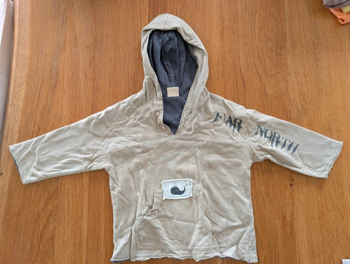 Tee-shirt manches longues doublé à capuche 12 mois