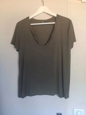Zara top tee shirt lyocell kaki M