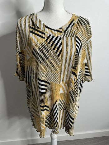 Blouse plissée oversize noire blanche et dorée Malva Vintage T42 XL