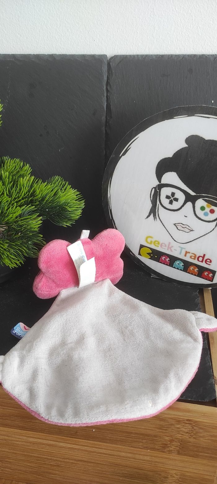 doudou mouchoir sucre d'orge papillon rose blanc violet branche feuille ancien - photo numéro 2