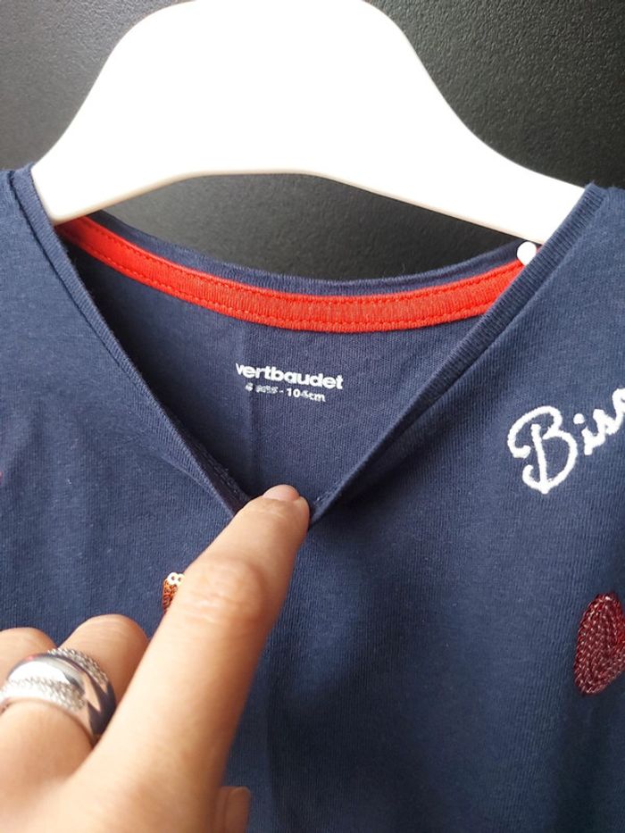 Tee-shirt manches courtes Vertbaudet 4 ans bleu marine sequins - photo numéro 7