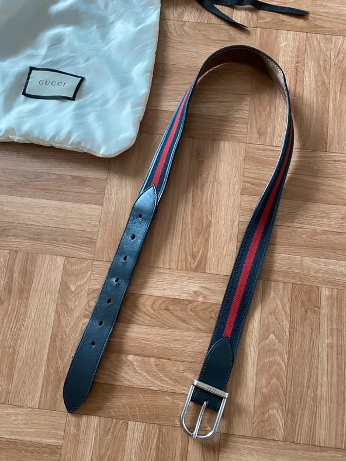 Ceinture Gucci Authentique en Cuir – Bleu & Rouge – 95 cm avec Dustbag - photo numéro 4