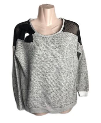 Pull sweat gris argenté et voile plumetis XS BONOBO