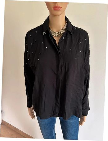 Blouse chemise noire avec strass à manches longues Kaporal taille S bon état