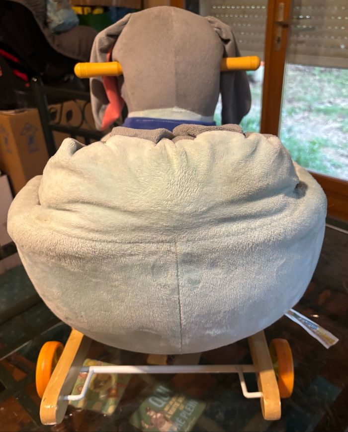 Jouet peluche lapin à bascule ou à roulettes - photo numéro 4