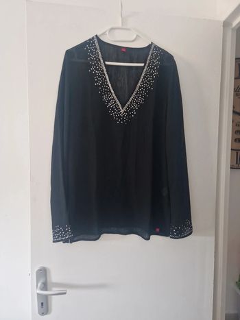 Blouse femme manche longue noire transport à strass col V TBE taille unique esprit