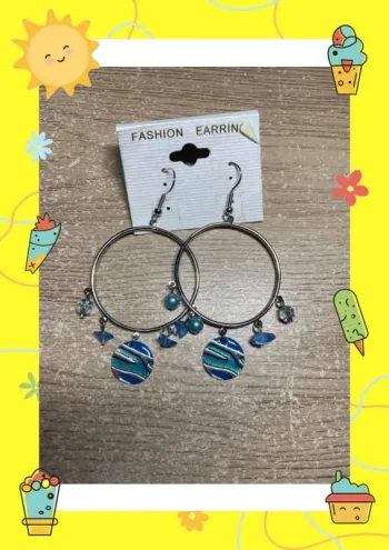 Boucles d'oreilles argentées bleues rondes