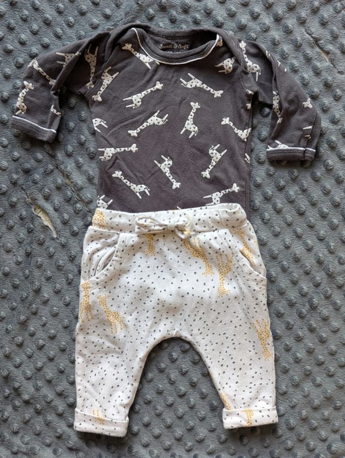 Lot Body Manches Longues Girafe & Pantalon Premaman, Taille 1 Mois 🦒 - photo numéro 7