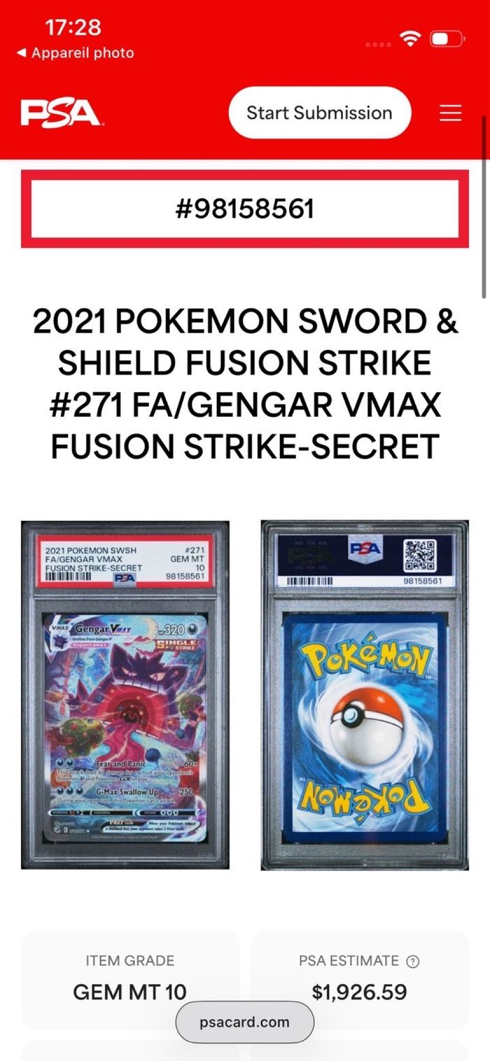 Carte Pokémon Gengar VMAX Secret Rare – PSA 10 GEM MINT - photo numéro 4