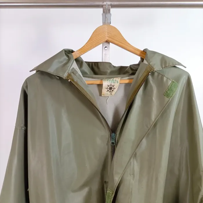 Ciré imperméable vintage vert kaki The Fisher made in France, coupe unisexe, capuche A1367 - photo numéro 2