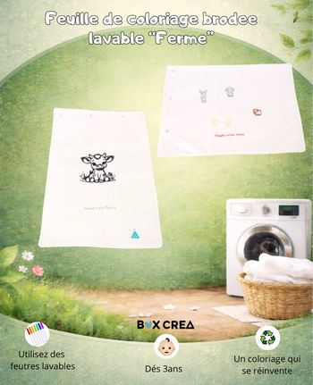 Recharge feuille de coloriage brodée lavable "Thème Ferme"