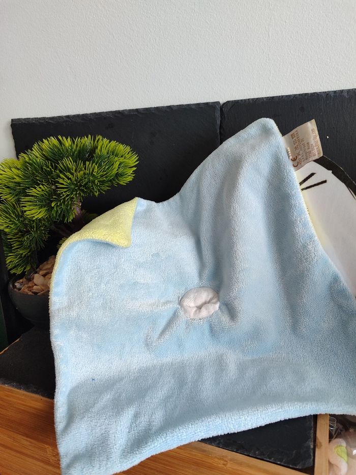 Doukidou doudou chat plat carré bleu vert gris étoiles blanc beige ours DD003452 - photo numéro 2