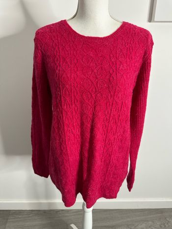 Pull en alpaga mailles torsades rose framboise Damart T42/44 XL/XXL