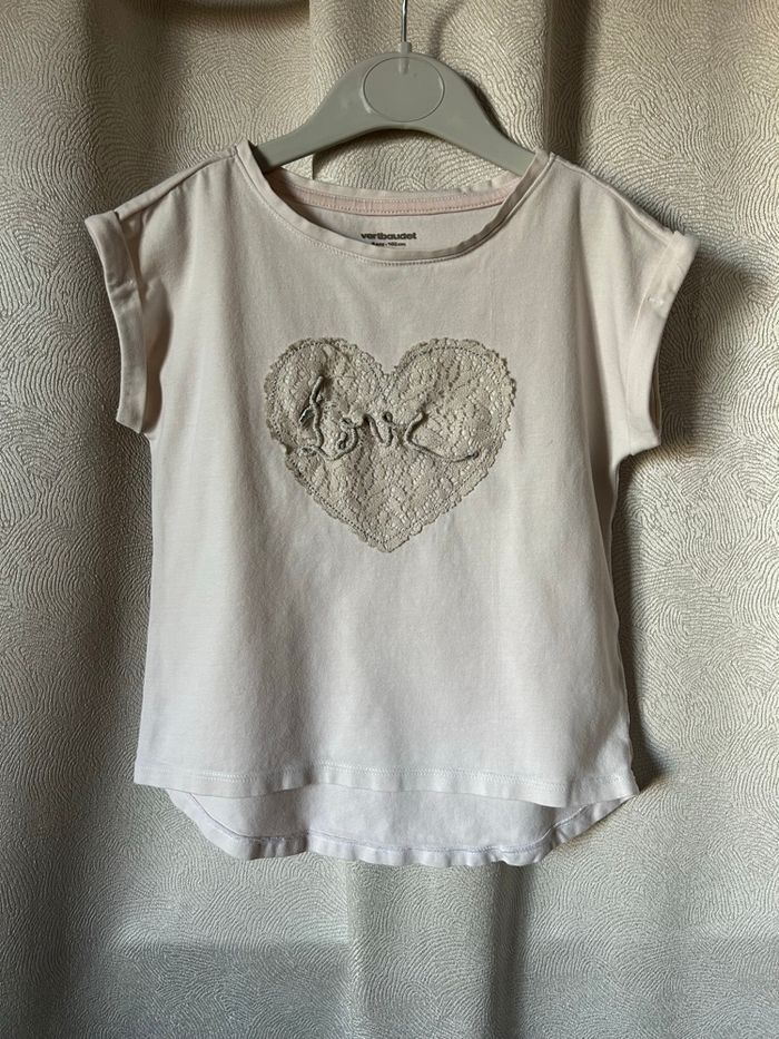 T-shirt rose cœur dentelle beige 4 ans Vert baudet - photo numéro 1