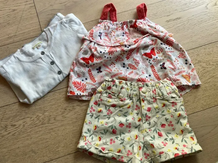 Ensemble blouse à bretelle + short + gilet blanc 3 ans fille Vertbaudet - photo numéro 2