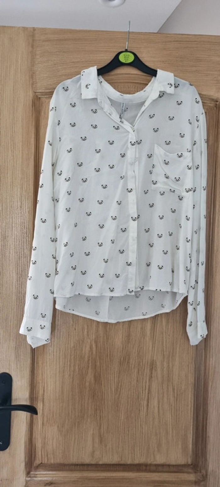 Chemise blanche avec petits pandas - Bershka