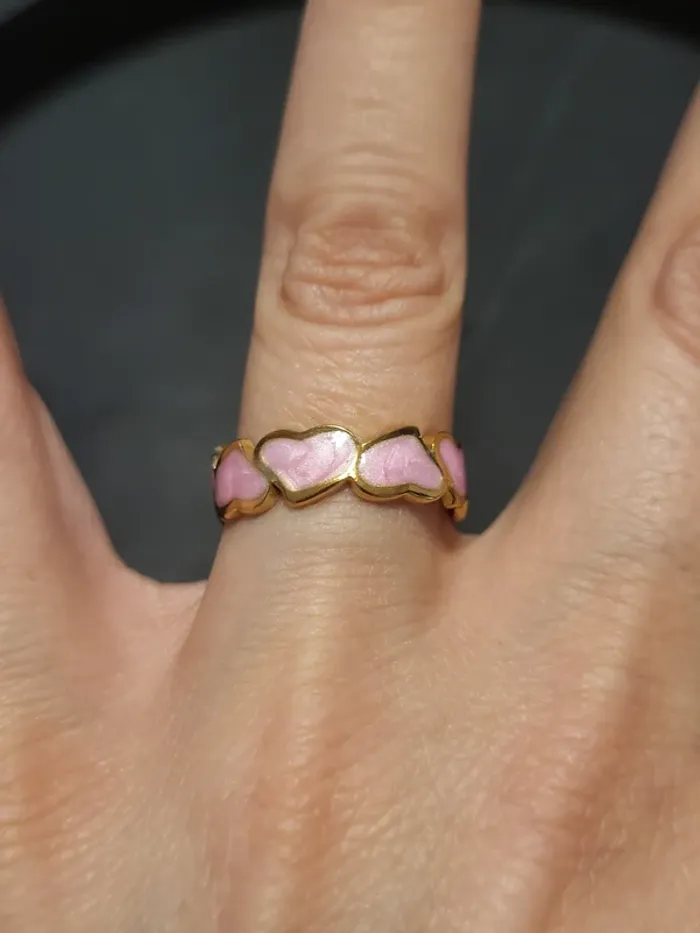 Bague acier inoxydable doré ajustable tour cœurs roses - photo numéro 4