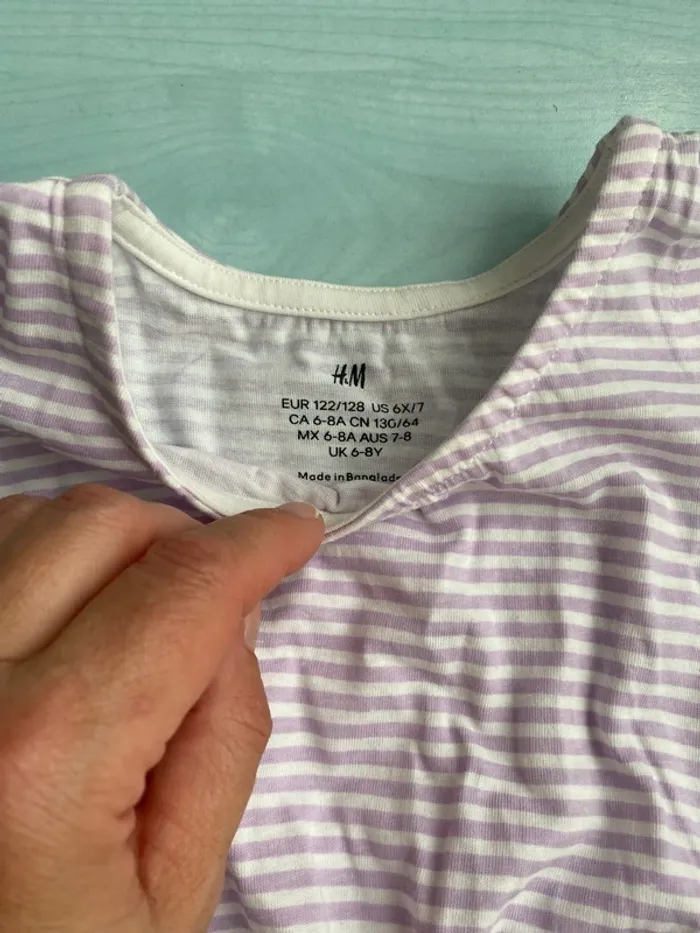 Robe à rayures violet et blanc h&m 7/8ans - photo numéro 2