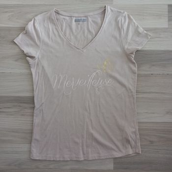 T-shirt femme avec col en V imprimé Inextenso taille M
