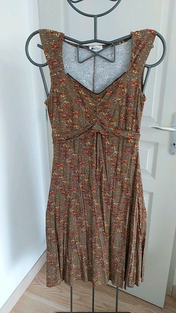 Robe décolletée été légère marron fleur S