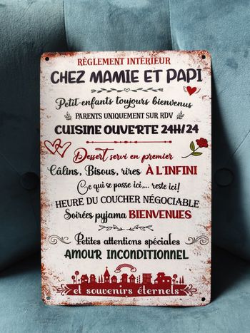Plaque métal chez mamie et papy neuve 20x30cm