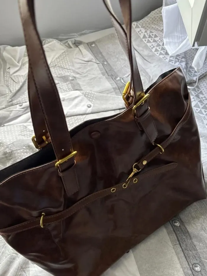 Sac à main large pour femme, vintage y2k, neuf, marron - photo numéro 3