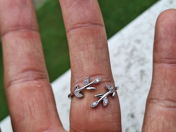 Bague ouverte Argentée en forme de feuilles avec strass en acier inoxydable – Bague de fiançailles - photo numéro 5