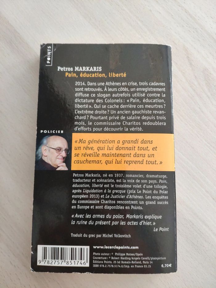 Livre poche policier Pain éducation liberté enquête Kostas Charitos Petros Markaris - photo numéro 2