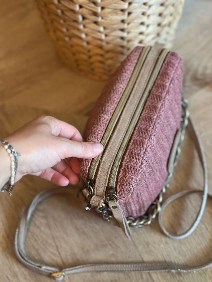 Sac Mila Louise en cuir rose poudré modèle “Mama” avec double anse modulable - photo numéro 4