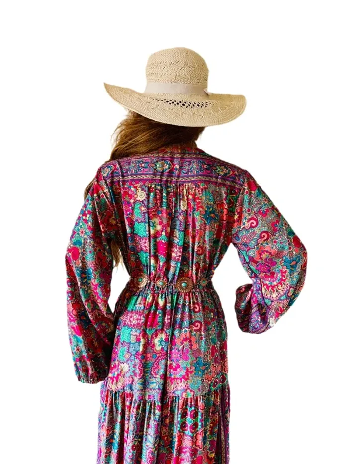 🩵🌸Magnifique robe longue bohème soie neuve avec étiquette Made in India fairycore Silk maxi dress🌸🩵 - photo numéro 10