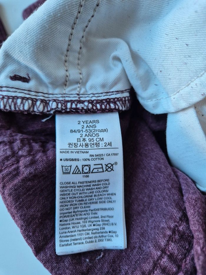 Pantalon Gap en velours côtelé rouge bordeaux taille 2 ans - photo numéro 4