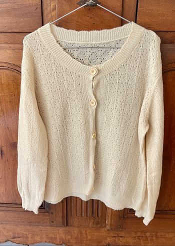 Cardigan tricote , beige , col grande ronde