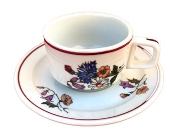 Tasse / Soucoupe à Café  Porcelaine décor floral  Pyroblan Sarreguemines