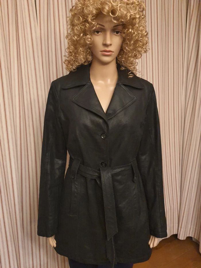 Veste longue cuir noir Authentic taille 40