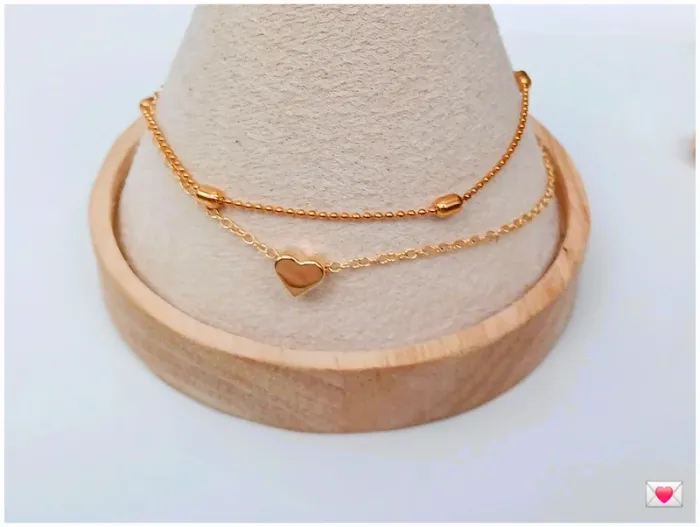 Lot 3 bracelet double chaîne doré coeur tendance-look chic et stylé - photo numéro 3