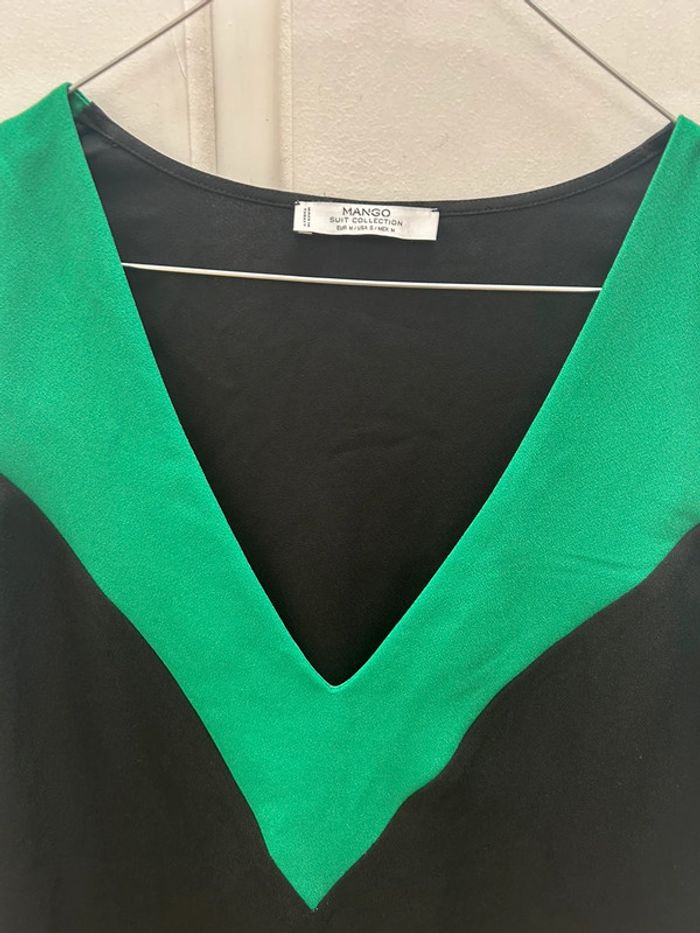 Petite robe noir et vert au col - mango - taille M - photo numéro 2