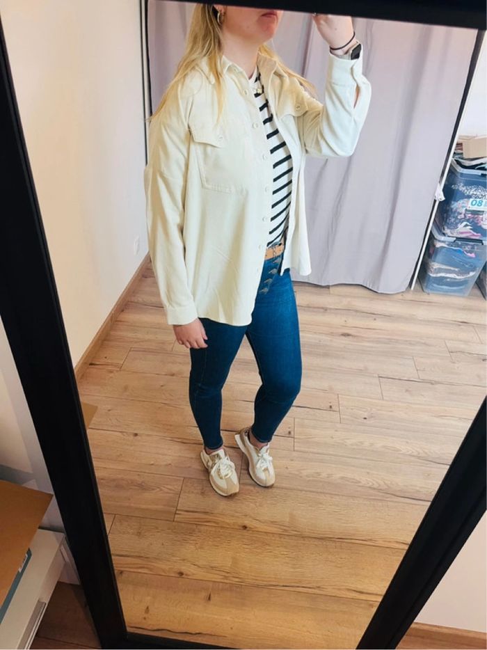 Veste chemise velours côtelé blanche oversize écru stradivarius - photo numéro 5