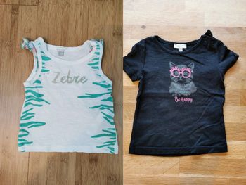 Lot 2 t shirts fille Absorba blanc/noir 100% coton