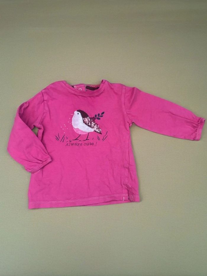 T-shirt rose oiseau Gémo - photo numéro 2
