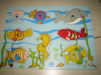 Jeu puzzle pêche à la ligne aimantée en bois 8 pièces